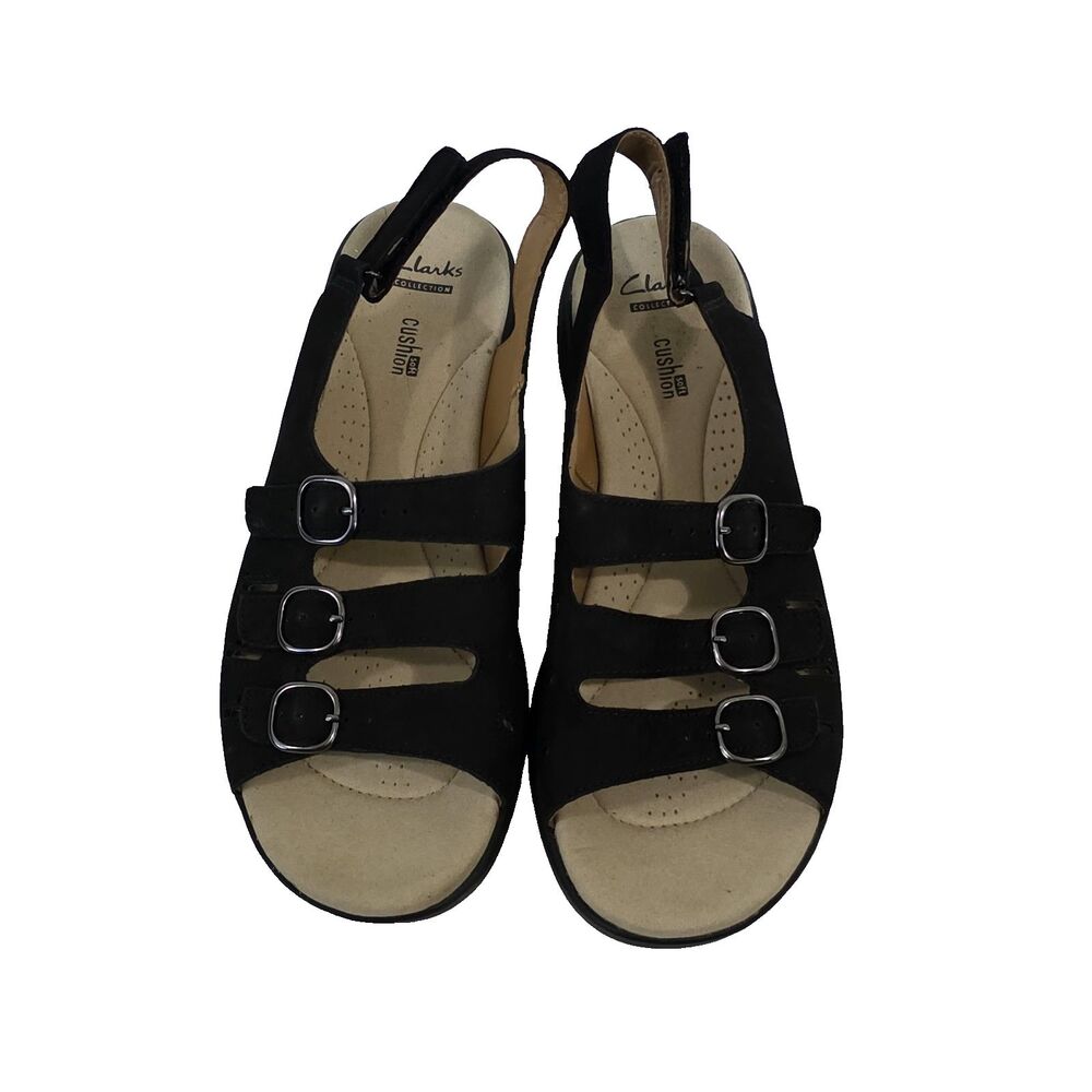 Clarks Collection  Womens Sandals Tripple Straps Black Sz 10